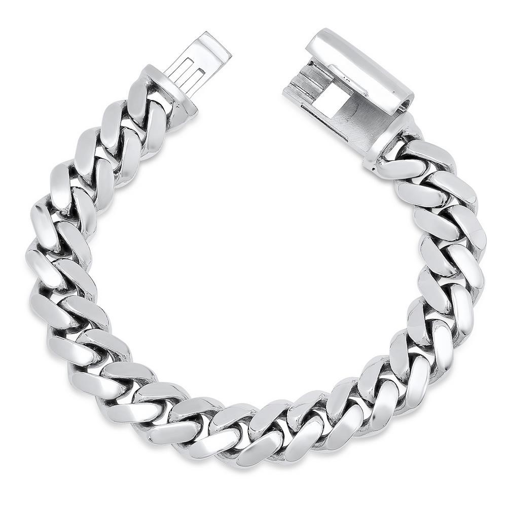 14K SOLID WHITE GOLD 14MM 8.5INCH CUBAN LINK BRACE