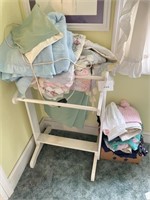 quilt rack ,hats, other linens
