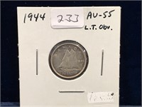 1944 Can Silver Ten Cent Piece  AU55  LT OBV