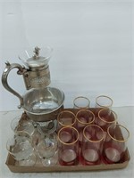 11 asst glasses, lovely glass coffee/tea kettle on