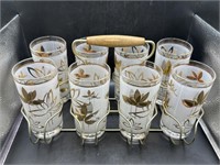 GOLDEN FOLIAGE COCKTAIL SHAKER AND SET OF 8