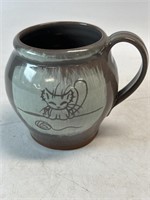 Handmade Pottery Coffee Mug Signed Green Bridge
