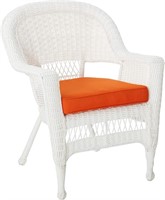 Lot of 2 Wicker Resin Chairs w/Orange Cushions