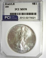 1993 Silver Eagle MS70 LISTS $3600