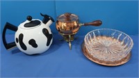 Copper Tea Service, Crystal Bowl, Cow Print Tea