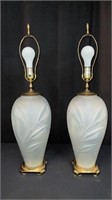 Pair of VTG Frosted Glass Floral Table Lamps