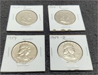 (4) AU Franklin Half Dollars: