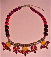 Beads Rhinestones Necklace Vtg Red & Peach