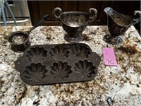 Cast Iron Muffin Pan & Silver Plate Items