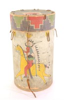 1920-30s NATIVE AMERICAN PAINTED DRUM CONTAINER