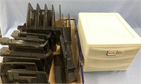 Box of plastic shelving units, small plastic drawe