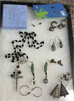 Sterling rosary, some stamped 925 earrings and