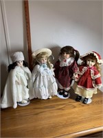 Lot of 4 Porcelain Dolls Winter Lace