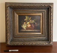 Org Fruit Still Life Canvas Antique Frame B.Waro