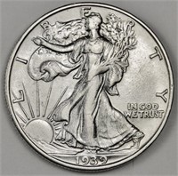 1939 s AU Grade Walking Liberty half Dollar