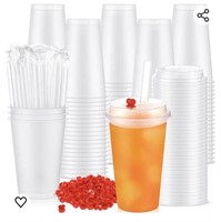 25 New 16 oz Clear Plastic Cups with Lids and