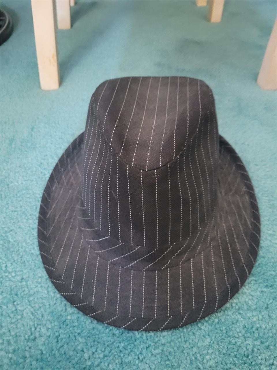 Black pin stripe fedora hat