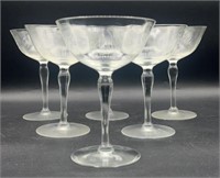 6pc Floral Etched Handblown Tall Sherbert Glasses