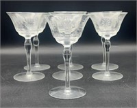 7pc. Bounter Rose by Marion Glass Sherry Glasses