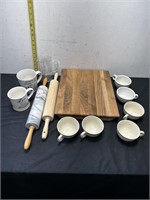 Coffee cups cutting board and 2 rolling pins