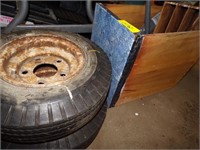 TWO(2) 4.00-8 TIRES, WOODEN BOX & MORE