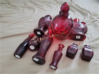 Ruby red glass - decanter, vase , cruet
