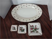 Nesting rosebud ashtrays and a rose rim platter