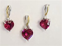 Sterling Silver Ruby Earrings & Pendant Set