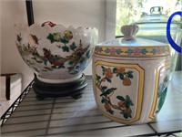 ORIENTAL CENTER PIECE AND COOKIE JAR