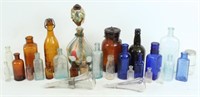 Collection of Glass Bottles & Amber Lightning Jar