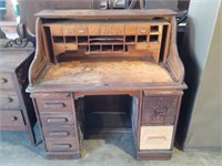 Antique Roll Top Oak Writing Desk