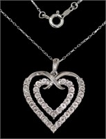 Brilliant Natural Diamond Double Heart Necklace
