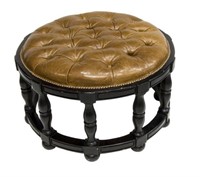 CONTEMPORARY TUFTED BROWN LEATHER OTTOMAN