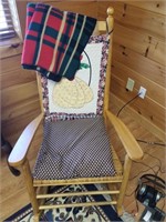 Wicker Rocking Chair with Pads & Throw