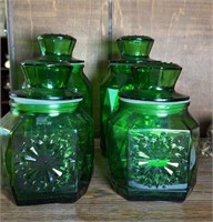 VINTAGE WHEATON GREEN CANISTER JARS