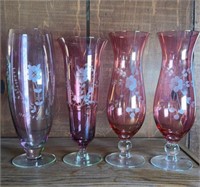 (3) ETCHED GLASS VASES