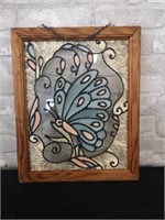 Butterfly painted on glass in frame, Sun Catcher.