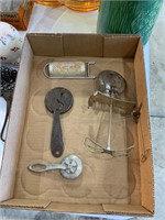 lot of antique items, jar wrench, grater, etc.