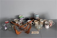 coffee cups, glass bowl, mason jar mugs