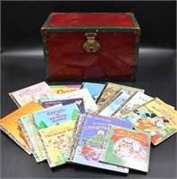 METAL TRUNK W COLLECTION OF LITTLE GOLDEN BOOKS