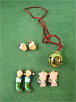 Piggy earrings without hooks, porky Pig, bell