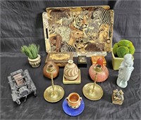 Group of vintage items - wooden inlaid and