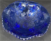 Fenton Cobalt Stag Holly Footed Bowl