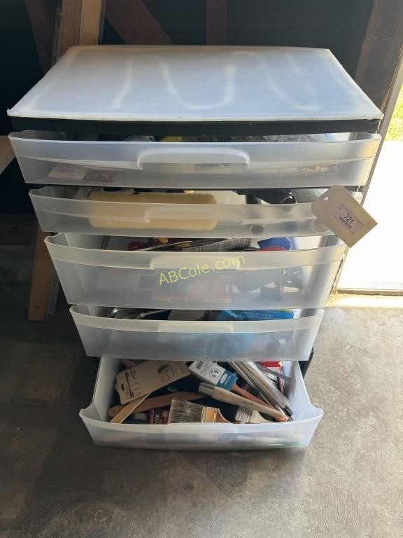 5- Drawer storage chest with contents: 2- boxes