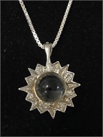 HEAVY STERLING NECKLACE AND SUN PENDANT;