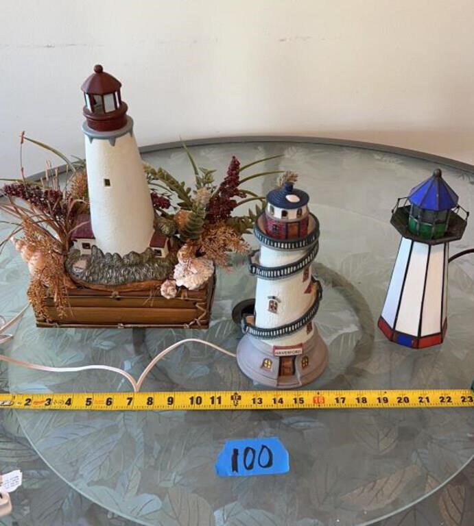 Lighthouse lamps : 14.5”H , 10.5”H, 9.5” H