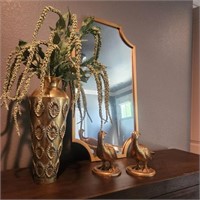 Mirror, Decor, & Metal Pheasant Pair