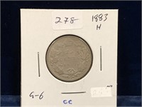 1883H Canadian Silver 25 Cent Piece  G6