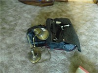 BRASS LAMP AND LUGGAGE, LOCATED UPSTAIRS