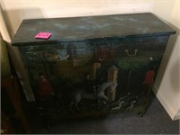 Painted cabinet with English horse and Fox chase
